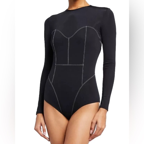Mara Hoffman designer Black Rash Guard One Piece Swimsuit Small women’s swimwear - Picture 4 of 16